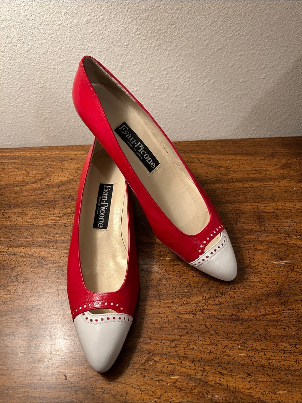 Vintage Evan Picone Red and White Pointed Toe Gladiator Pumps